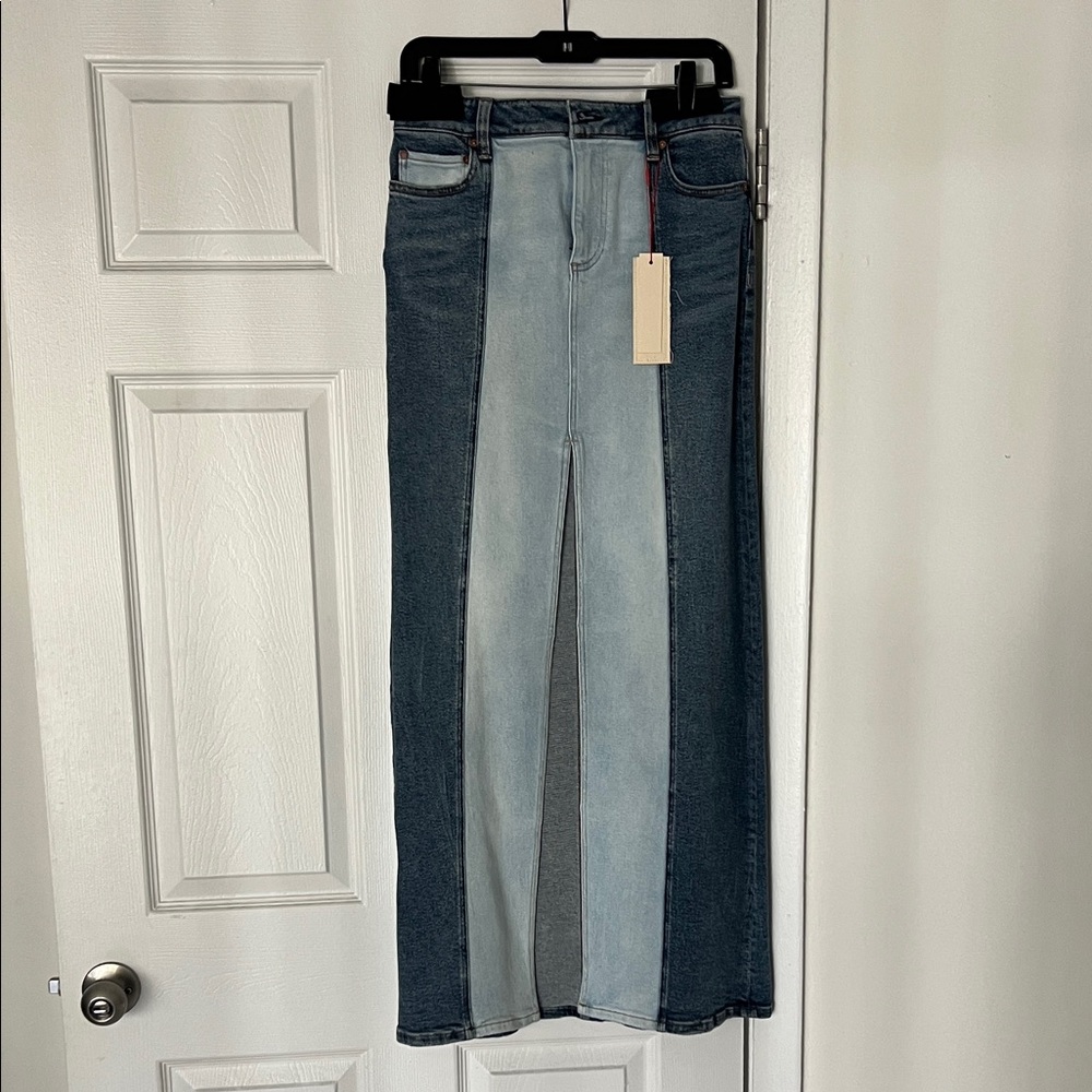 Alice + Olivia Rye Denim Two Tone Maxi Skirt